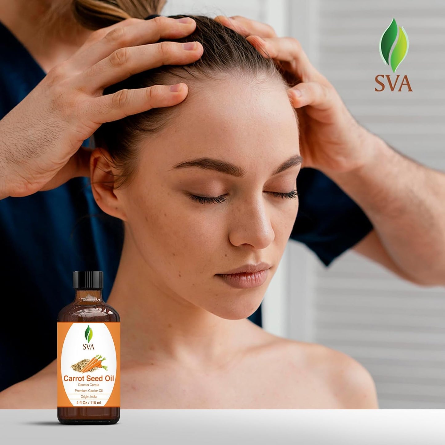 SVA Carrot Seed Oil - 4 Fl Oz – 100% Natural Cold Pressed Carrot Oil - for Face, Skin Care, Hair Care, Scalp Massage & Body Massage – Carrier Oil with Dropper