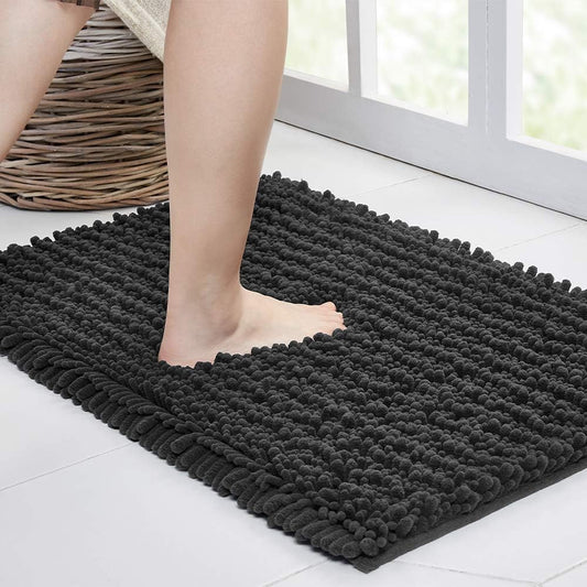 Walensee Bathroom Rug Non Slip Bath Mat (36x24 Inch Dark Grey) Water Absorbent Super Soft Shaggy Chenille Machine Washable Dry Extra Thick Perfect Absorbant Best Large Plush Carpet for Shower Floor