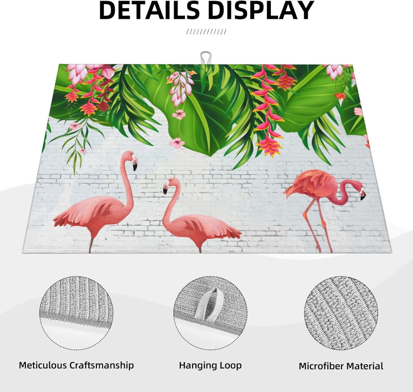 Flamingo Dish Drying Mat For Kitchen Counter Absorbent Large Kitchen Fast Dry Pad Reusable Washable Protector Rack Large Mat 18 X 24