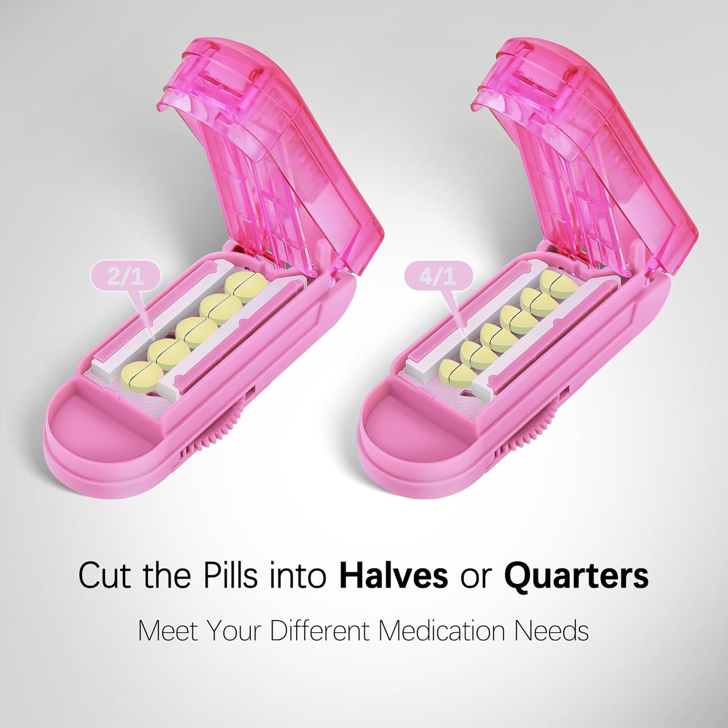 Pill Cutter Splitter for Small and Tiny Pills, Pill Cutter for Small or Large Pills, Pill Splitter for Multiple Pills at a Time with Centering Device and Stainless Steel Blade (Pink)