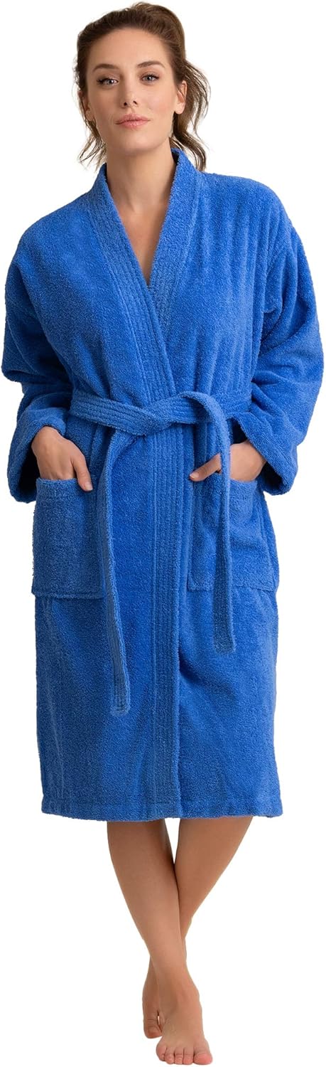 Soft Touch Linen Women's Robe Terry Cloth Kimono Bathrobe Thick 100% Cotton