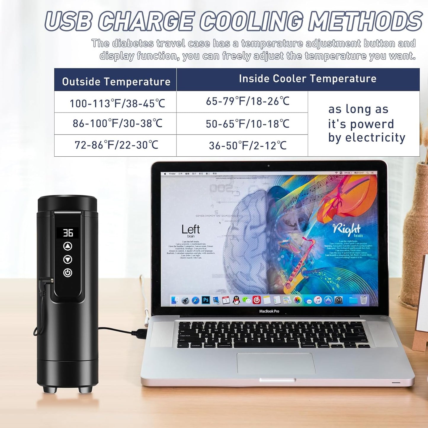 Insulin Cooler Travel Case Tsa Approved, USB Charger Diabetes Travel Case Medicine Organizer, 1-7 Pens Medication Cooler Refrigerated Medicine Box for Diabetic Supplies Carrying (White)