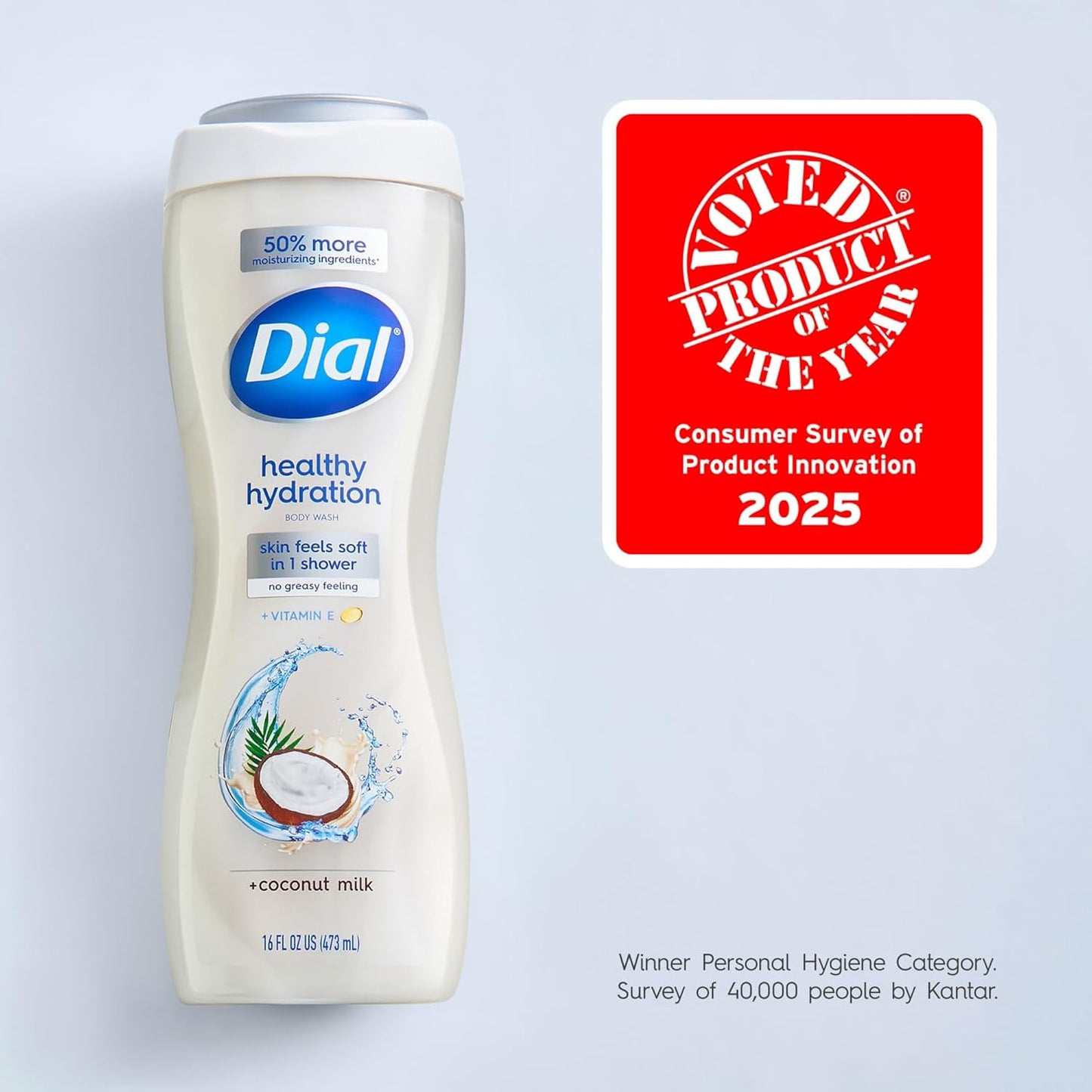 Dial Body Wash, Healthy Hydration, Coconut Milk + Vitamin E, 16 fl oz (Pack of 4), Gentle, Leaves Skin Feeling Soft In 1 Shower, Dermatologist-Tested, No Parabens & Silicones