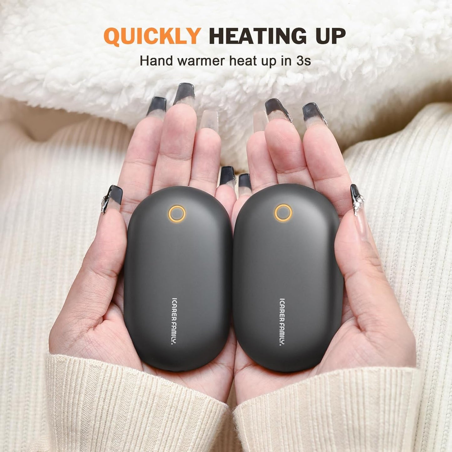 Hand Warmers Magnetic 2 Pack Rechargeable Warmers Full Aluminum Body Instant Heating, 8 Hrs Long Warmer, 5,000 mAh Pocket Size Electric Warmer Reusable for Outdoor, Indoor, Camping Gift for Man Women