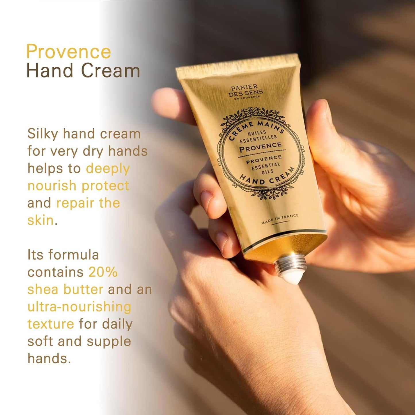 Panier des Sens - Hand Cream for Dry Cracked Hands - Provence Hand Lotion with Shea Butter & Olive Oil - Vitamin E Skin Moisturizer with 97% Natural Ingredients - Made in France, 2.5 fl oz