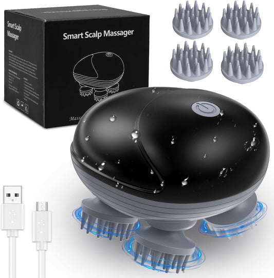 AMIR Electric Scalp Massager, Portable Head Scratcher with 96 Kneading Nodes, Handheld for Stress Relief and Pain Relief, Ideal Gifts for Women, Men (Black)