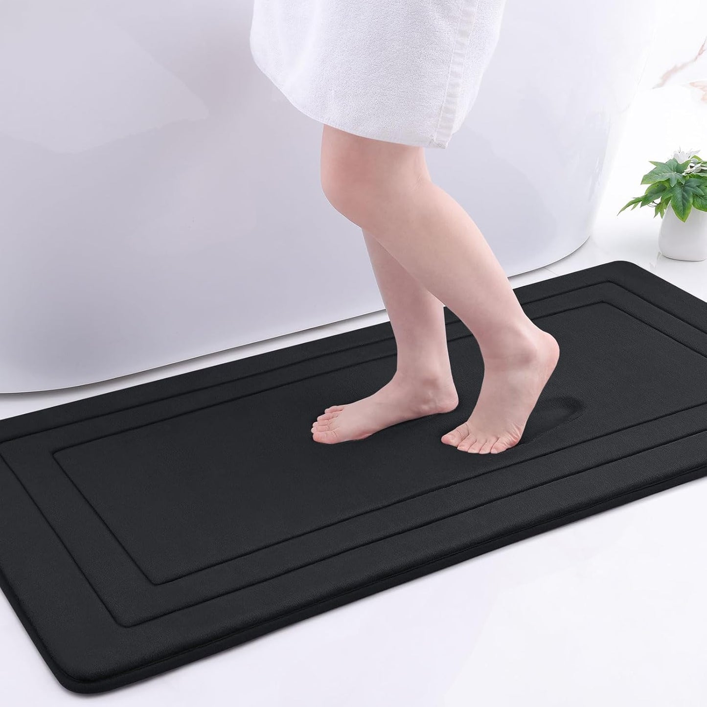 Arotive Memory Foam Bathroom Rug Mat 47x24, Ultra Soft and Absorbent Bath Mat, Machine Wash Dry, Comfortable Bath Rug Carpet for Bathroom Floor, Tub and Shower, Black