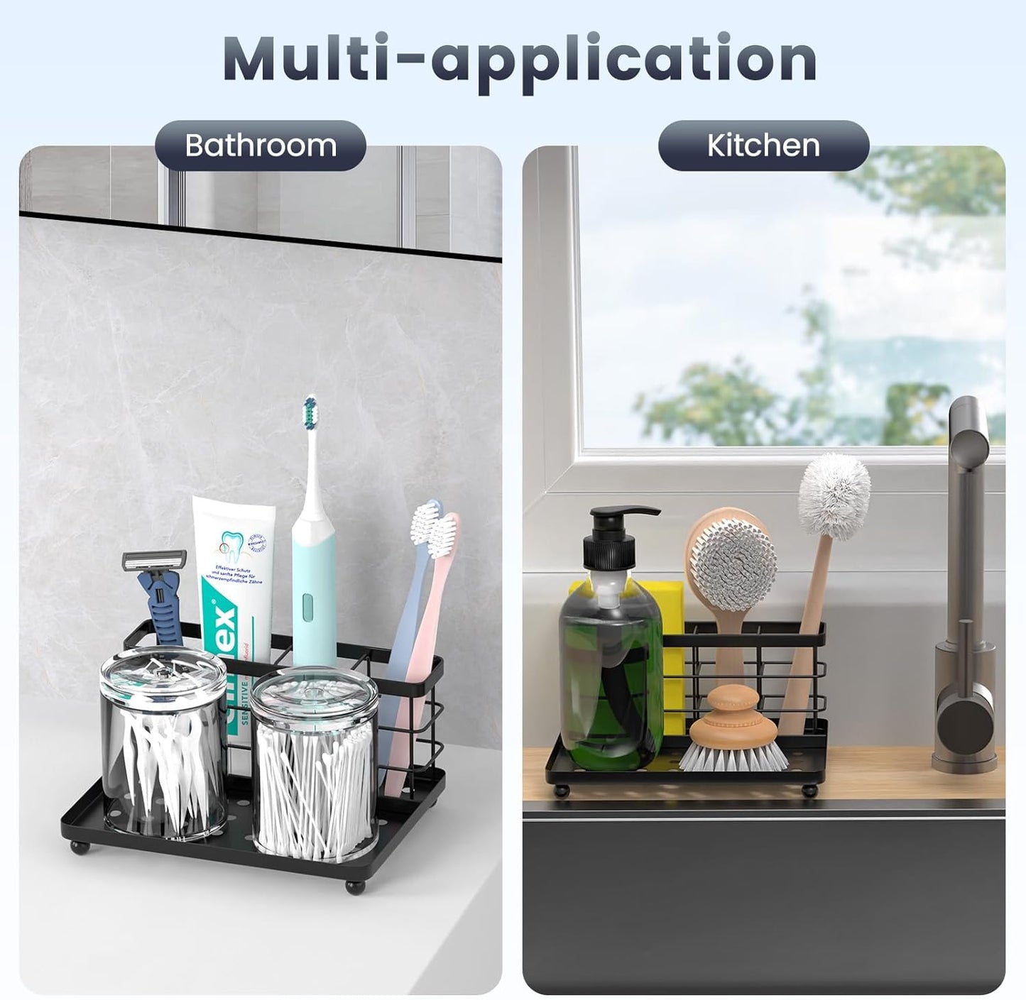 Luxspire Toothbrush Holders for Bathroom, Toothbrush Holder with Tray, Stainless Steel Holder for Toothbrush Toothpaste, Tooth Brushing Holder for Bathroom Countertop, 3-Slot, Black