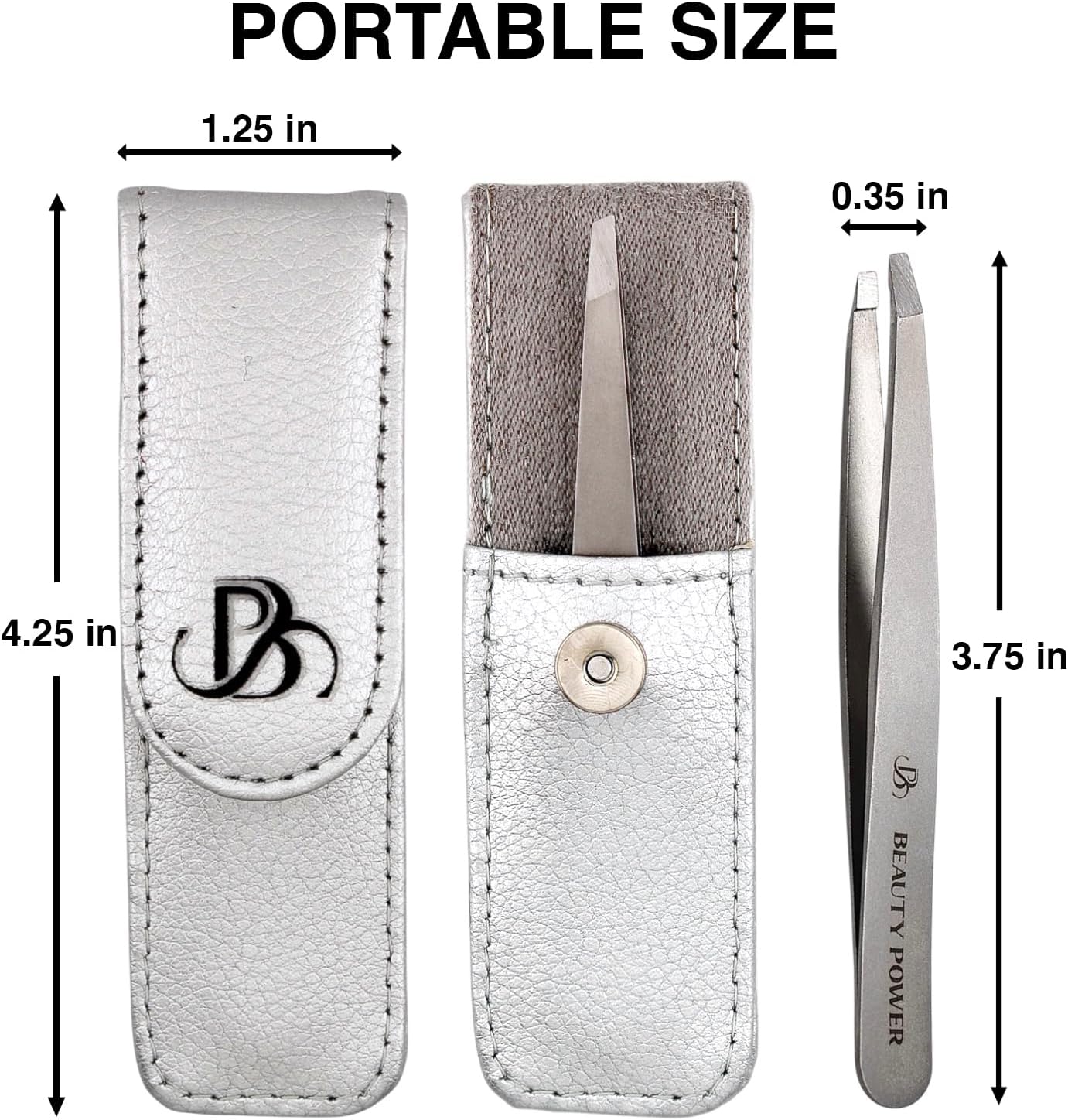 Professional Tweezers in Case - Slant, Durable Lightweight German Stainless Steel, Ultra Precision Tweezers for Eyebrows, Facial Hair, Chin, and Ingrown Hair Removal - Gift (Matte Gray)