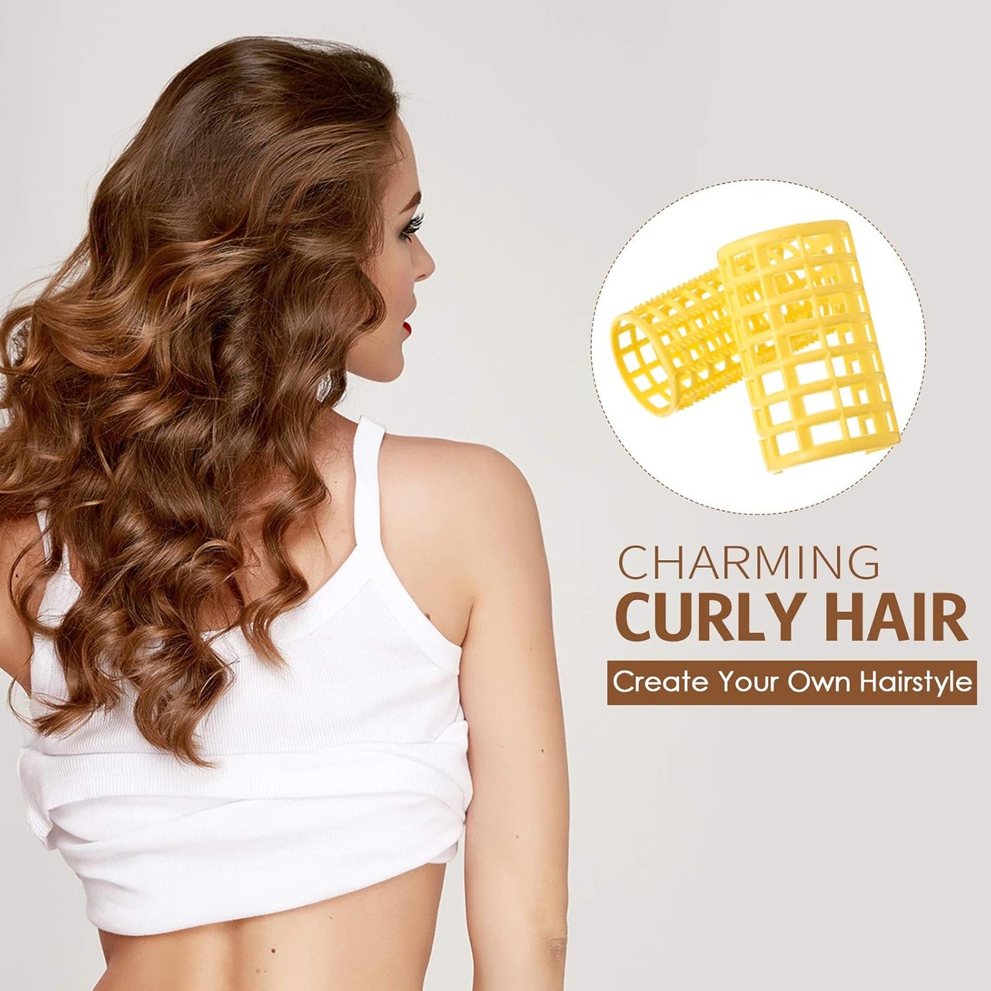 Syhood 12 Pcs Plastic Hair Rollers for Women Large Size Curlers Set Snap Roller Clips with Rat Tail Comb for Long Medium Short Hair Bangs, Salon Hairdressing Styling Tool (2.6 x 1.4 Inch,Yellow)