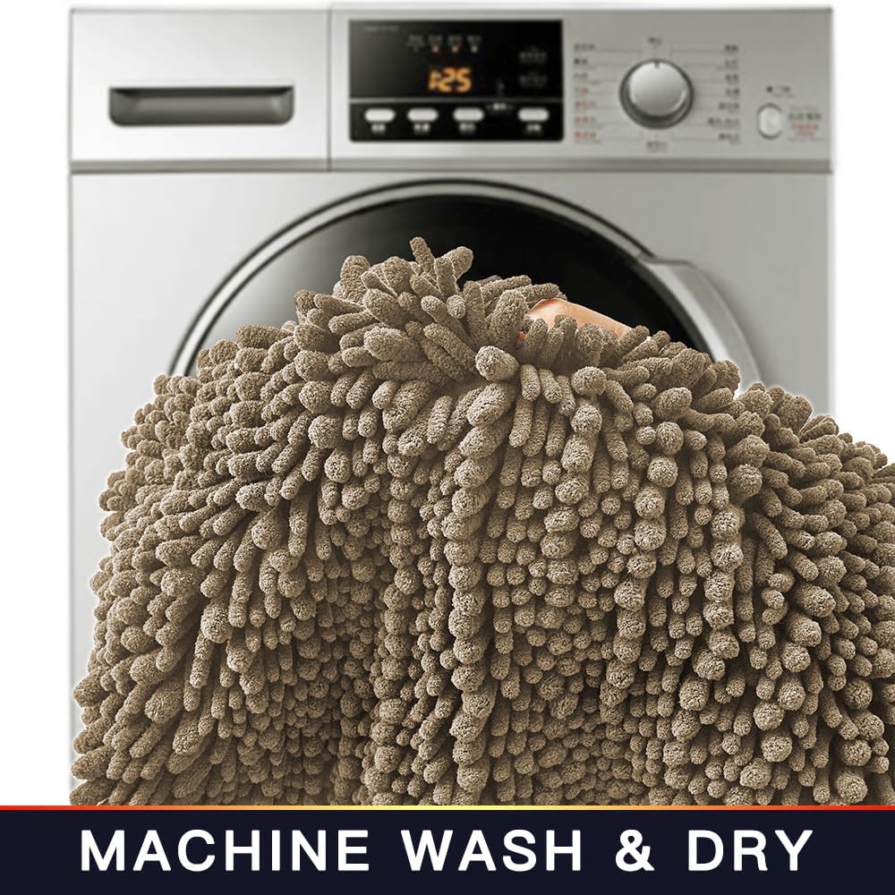 Walensee Bathroom Rug Non Slip Bath Mat (36x24 Inch Taupe) Water Absorbent Super Soft Shaggy Chenille Machine Washable Dry Extra Thick Perfect Absorbant Best Large Plush Carpet for Shower Floor