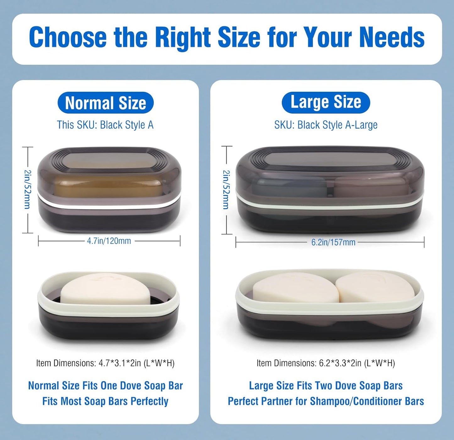 Travel Soap Container, Leakproof Soap Box, Travel Soap Holder with Removable Draining Layer, Portable Soap Case for Traveling, Camping, Gym (Black)