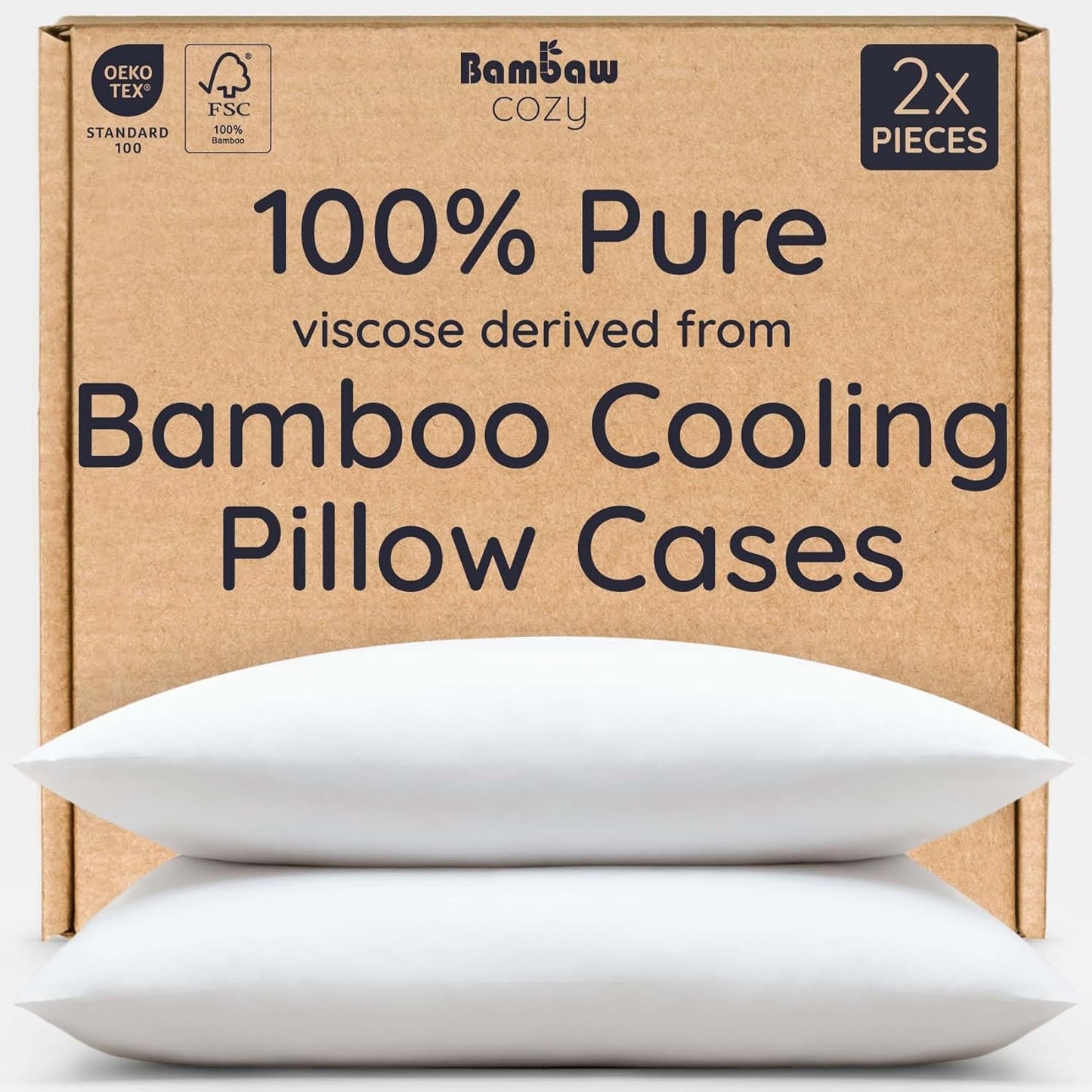Bambaw 100% Viscose Derived from Bamboo Pillowcase Standard Size – Set of 2 Cooling Pillow Cases Standard Size, Breathable & Anti Acne Pillow Case, Cooling Pillow Cover with Envelope Closure (White)