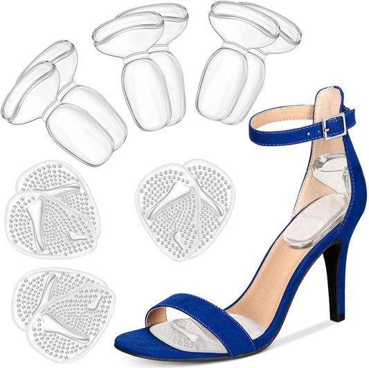 ONUEMP Heel Cushion Inserts and Metatarsal Pads for Women, 3 Pairs Heel Grips and 3 Pairs Ball of Foot Cushions, Silicone Shoe Pads Insoles for High Heels, Blister Prevention for Too Big Shoes