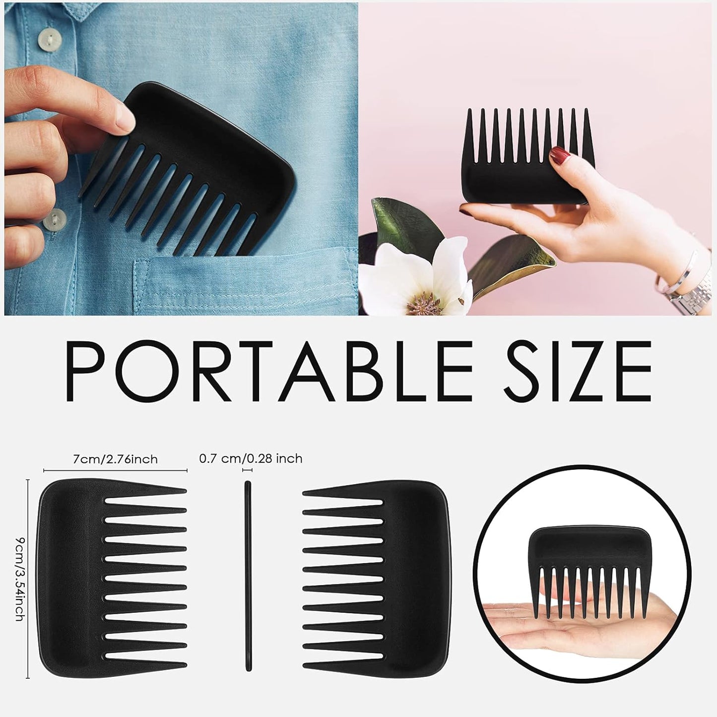 6 Piecess Palm Combs Pocket Mini Brush Palm Hair Brush Wide Tooth Detangling Combs Pocket Travel Combs for Men Women Curly hair