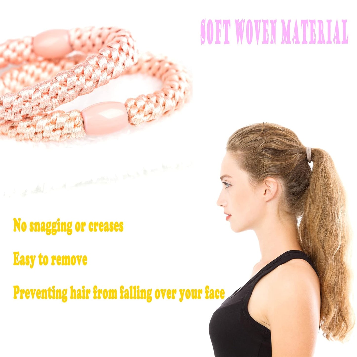 AXEN 8PCS Elastic Hair Tie for Women Girls, Cotton Bands Soft Woven Ponytail Holders for Thick Hair and Curly Hair, Pastel