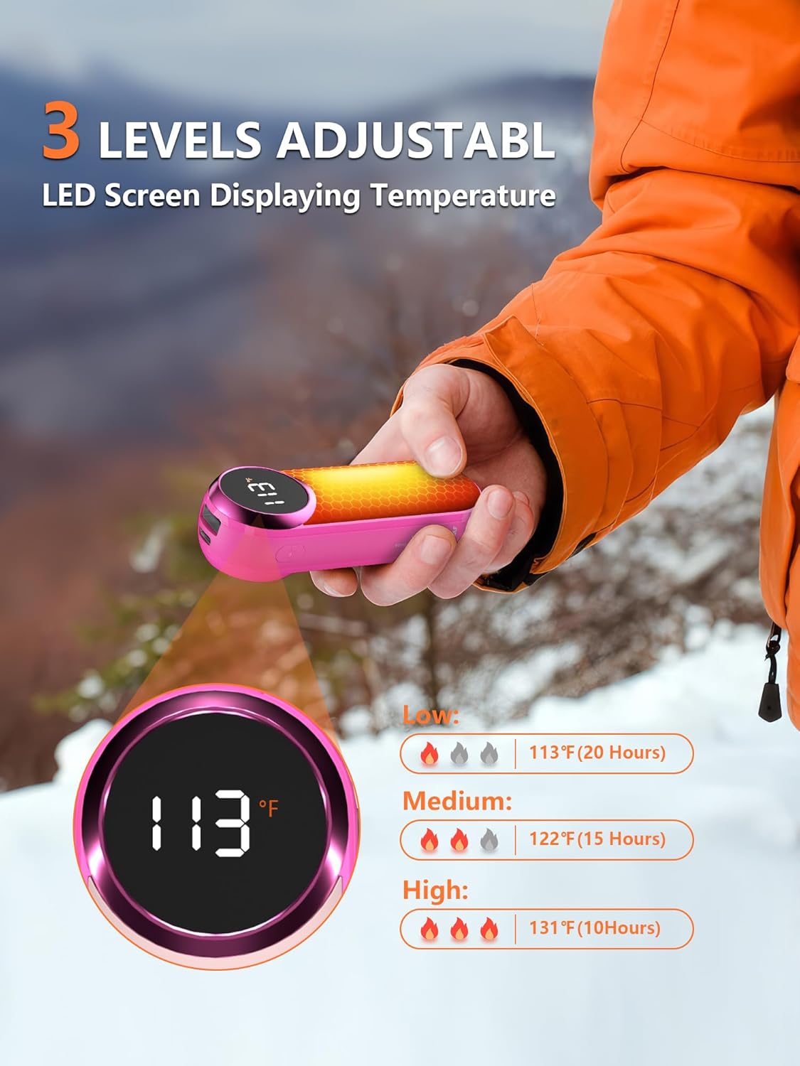 Hand Warmers Rechargeable,12000mAh Electric Hand Warmers with Light, 2 Pack Pocket Hot Hands Reusable Up to 20 Hours, Double Sided Heat Portable Heater for Hunting, Camping Gear, Stocking Stuffers