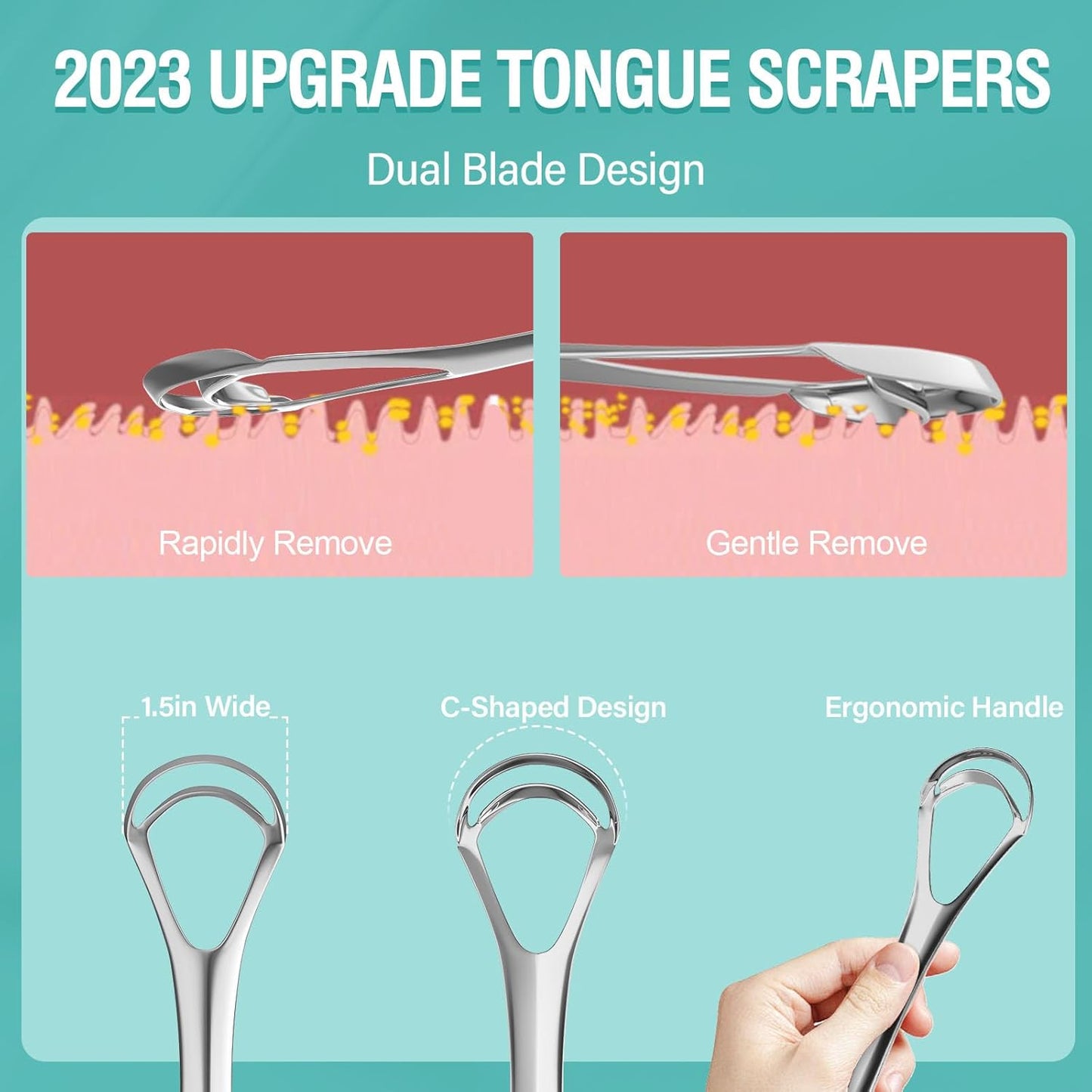 RONAVO Tongue Scraper for Adults (4 PC), New 2023 Tounge Scraper Dual Scraping Head with Travel Cases, Stainless Steel Tongue Cleaner Fresh Breath, Oral Care, 2 Colors