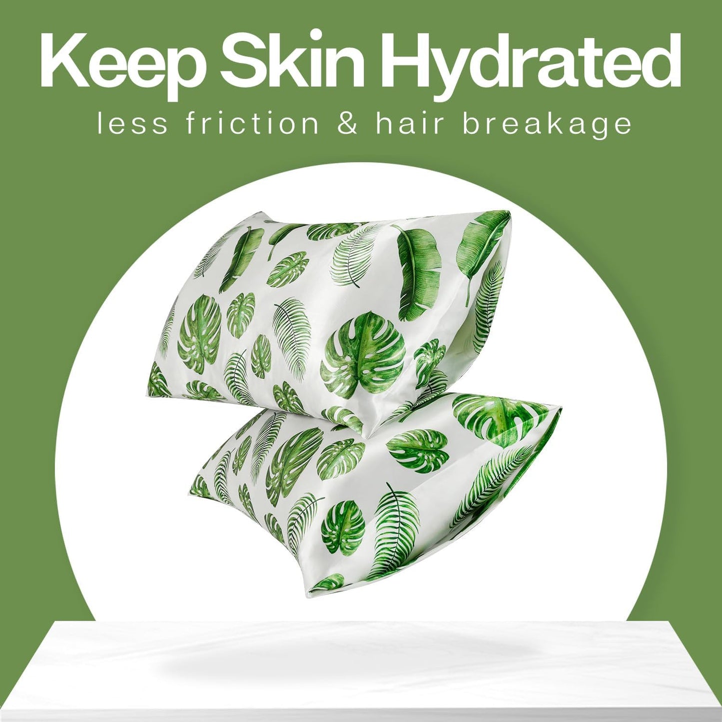 MR&HM Satin Pillowcase for Hair and Skin, Silk Satin Pillowcase 2 Pack, King Size Pillow Cases Set of 2, Silky Pillow Cover with Envelope Closure (20x36, Leaves)