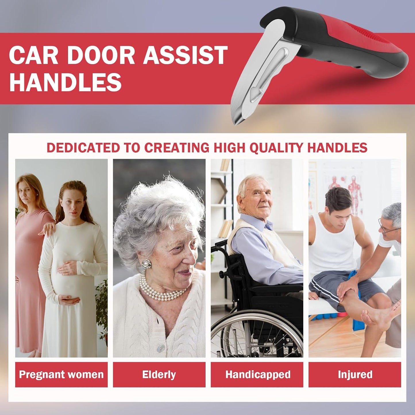 Car Cane Door Handle for Elderly, 2 in 1 Multifunction Vehicle Support Handles, 2Pcs Portable Car Door Assist Handle, Automotive Car Handle Assist for Elderly(red)