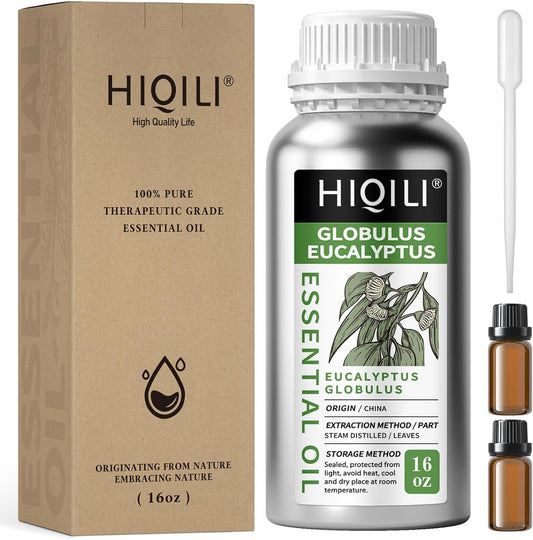 HIQILI Eucalyptus Essential Oil for Spray, Diffuser & Skin, 100% Pure Undiluted - 16 Fl Oz