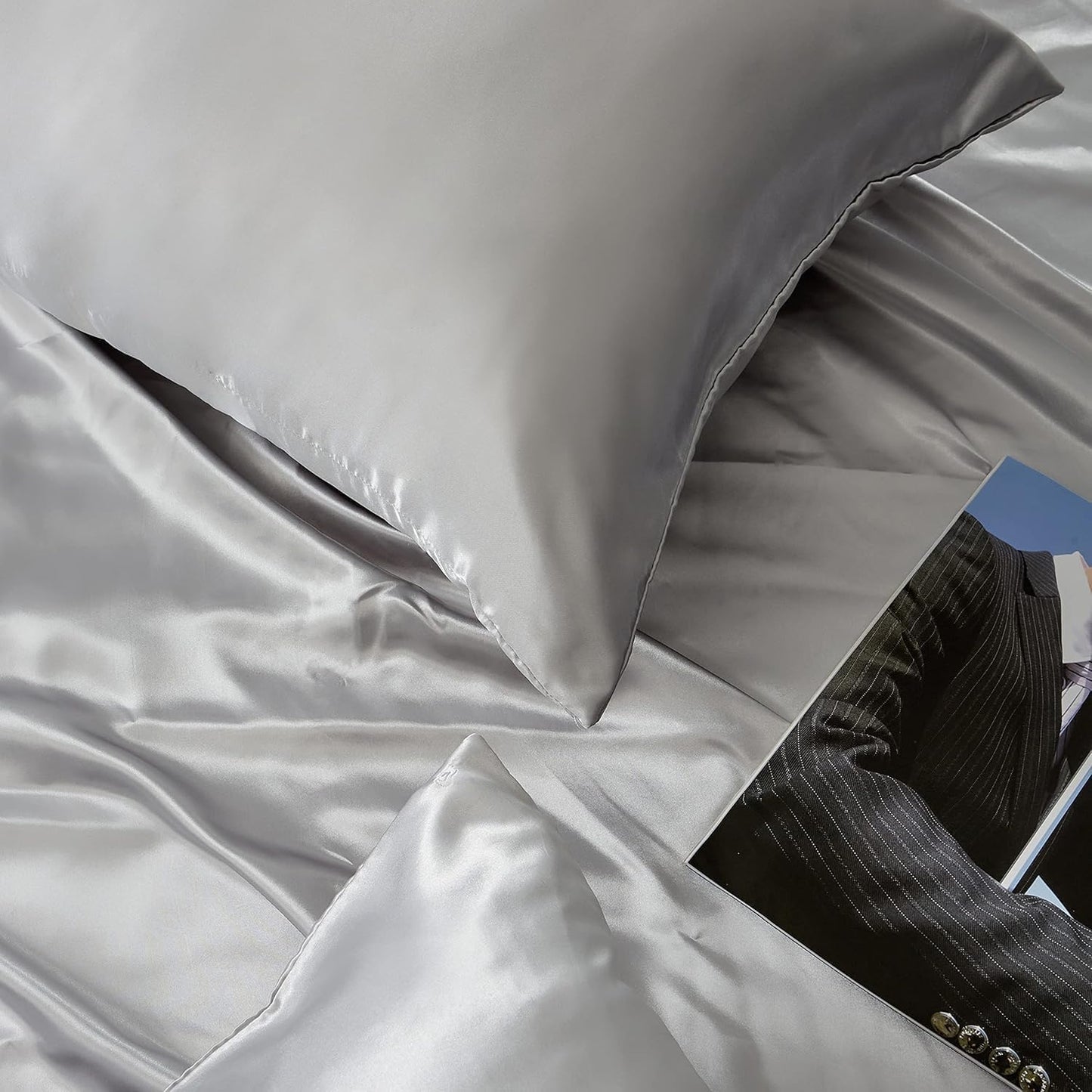 Juwenin Bedding,Luxury Satin Pillowcase with Zipper (Silky Satin Pillow Case for Hair) Set of 2 (Dark Grey, Queen(20''x29''))