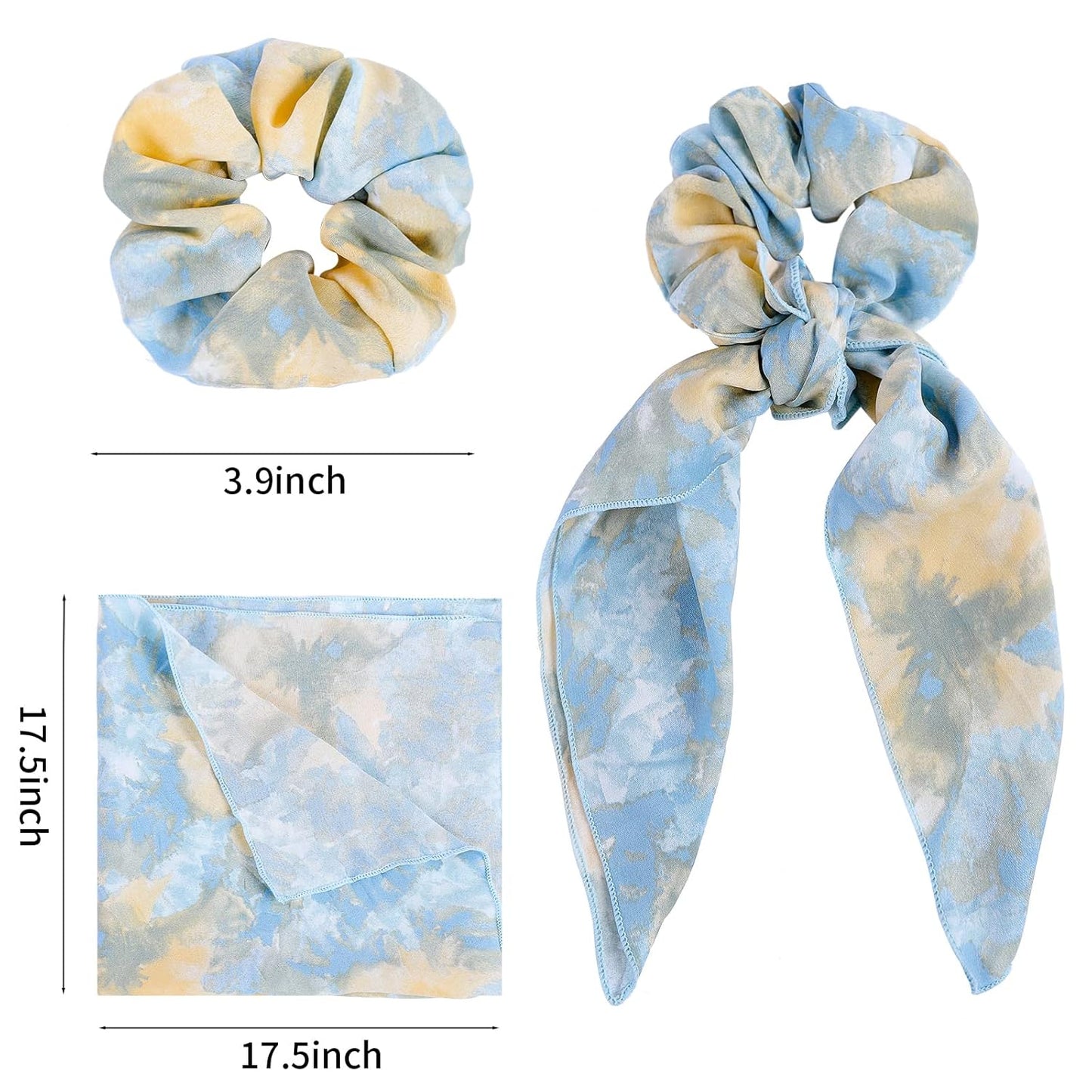 Chiffon Hair Accessories: Scrunchies, Hair Ties, Tie-Dye Scarves, Hair Bows and Bands for Women and Girls (6PCS)