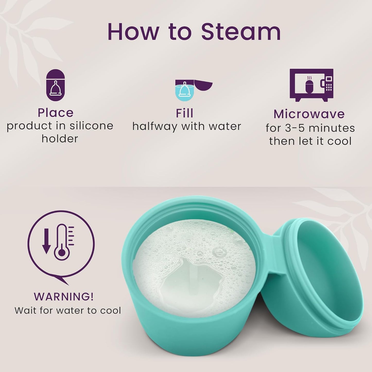 EcoBlossom Menstrual Cup Case and Sterilizer - Reusable Silicone Sterilizing Holder - Cleaner Period for You and Your Disc or Cup - Portable Cleaning Container & Microwave Steamer (Cyan)