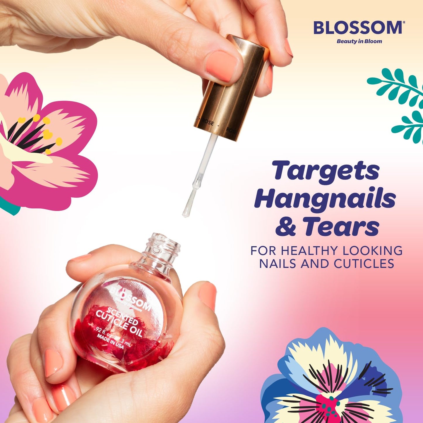 Blossom Cuticle Oil for Nails, Hydrating, Moisturizing, Scented Nail Oil Cuticle Care, Infused with Real Flowers, Made in USA, 0.5 fl. oz, Spring Bouquet