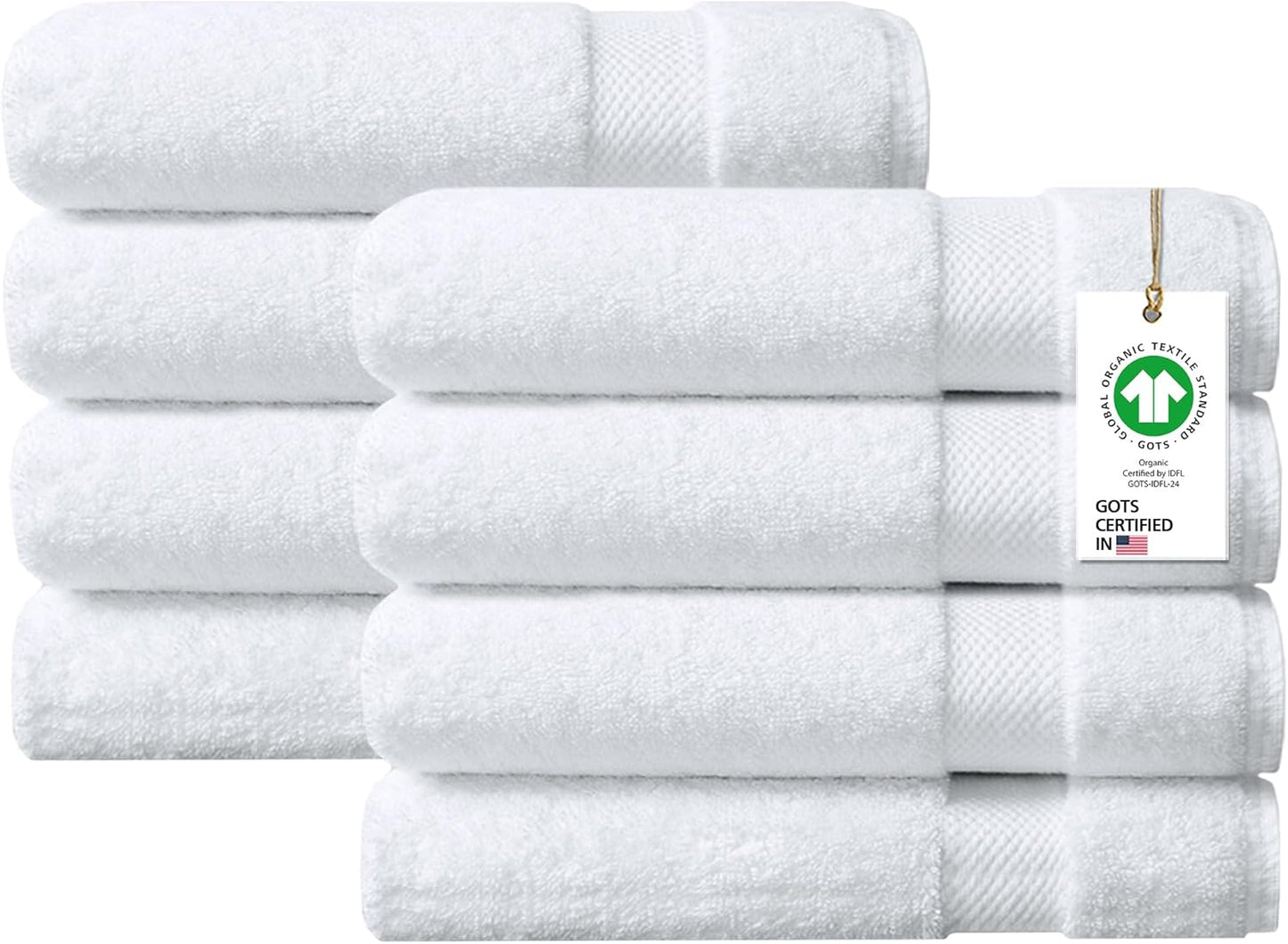 Delara 100% Organic Cotton Towels 650 GSM Plush Feather Touch Quick Dry Bath Towel, Pack of 8 GOTS Certified, Oeko-Tex Green Certified, Organic Cotton Bath Towel, 30"X58"