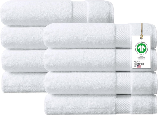 Delara 100% Organic Cotton Towels 650 GSM Plush Feather Touch Quick Dry Bath Towel, Pack of 8 GOTS Certified, Oeko-Tex Green Certified, Organic Cotton Bath Towel, 30"X58"