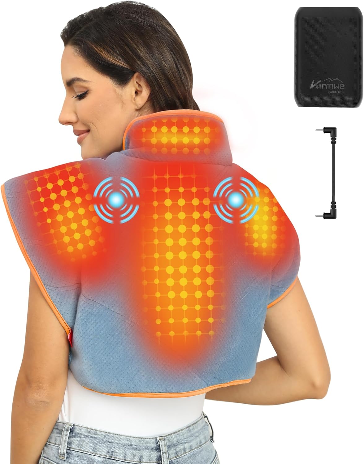 Heating Pad for Neck and Shoulders and Back with Battery,12V Heated Pad with Vibration Massager and 3 Heating Modes,Portable Weighted Electric Heat Pad,16.5'' x 23.2''