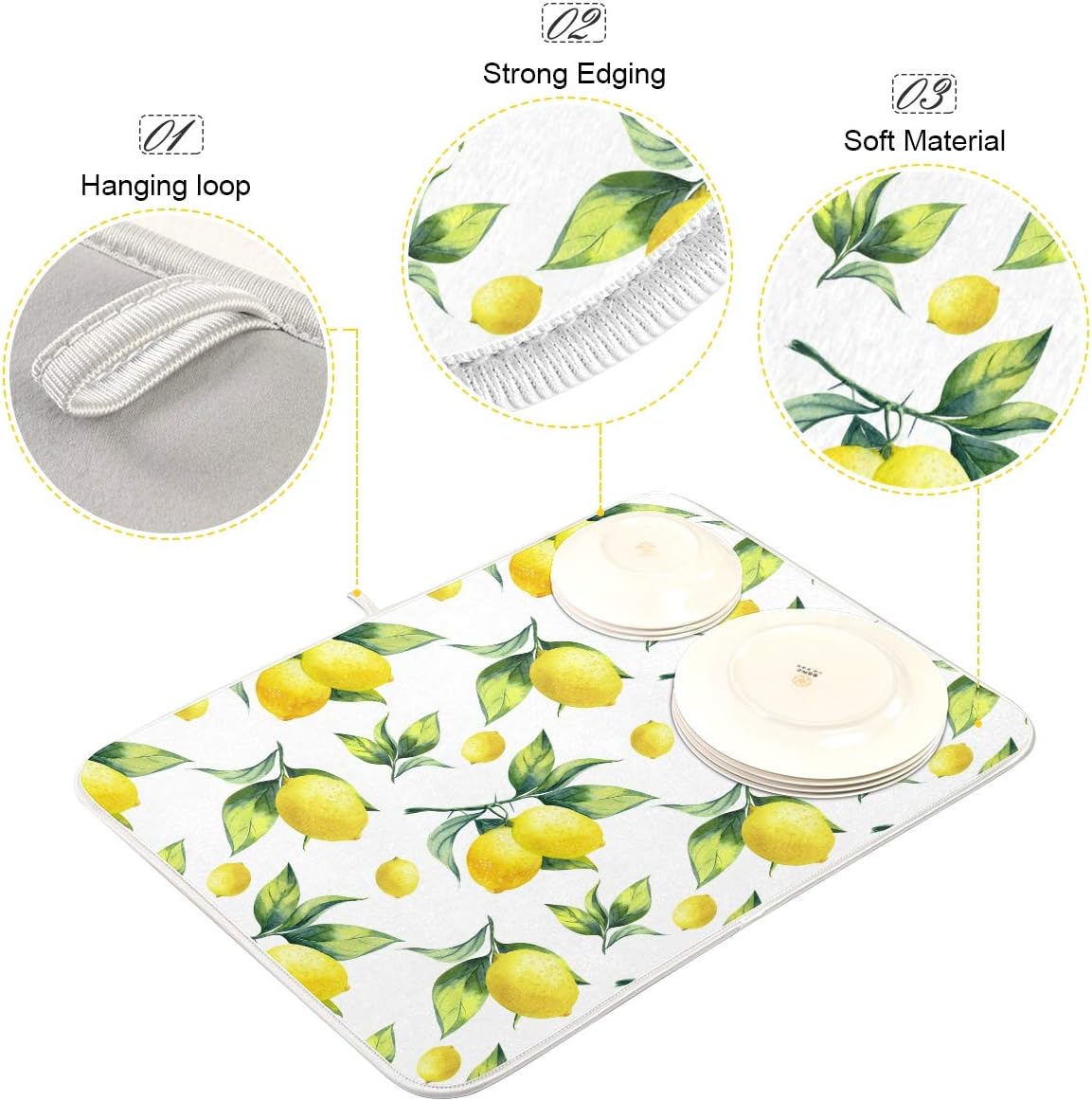Tropical Lemon Leaves Dish Drying Mat 16x18 for Kitchen Lemon Yellow Lime Tree Dishes Pad Dish Drainer Rack Mats Absorbent Fast Dry Kitchen Accessories