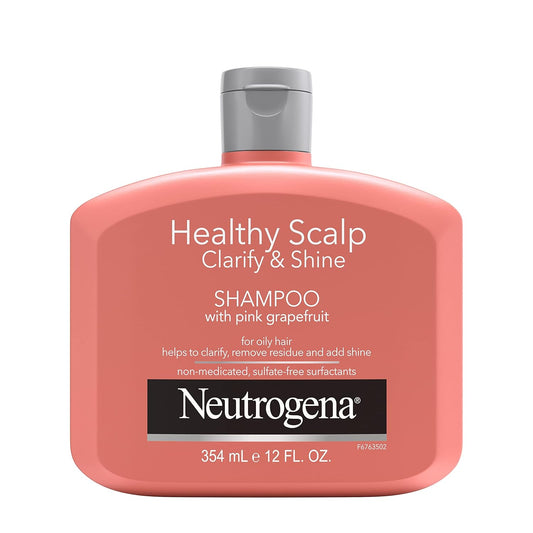 Neutrogena Exfoliating Healthy Scalp Clarifying Shampoo for Oily Hair & Scalp, Pink Grapefruit pH-Balanced Anti-Residue Formula Adds Shine, Sulfate, Paraben & Phthalate-Free, Color-Safe, 12 Fl Oz