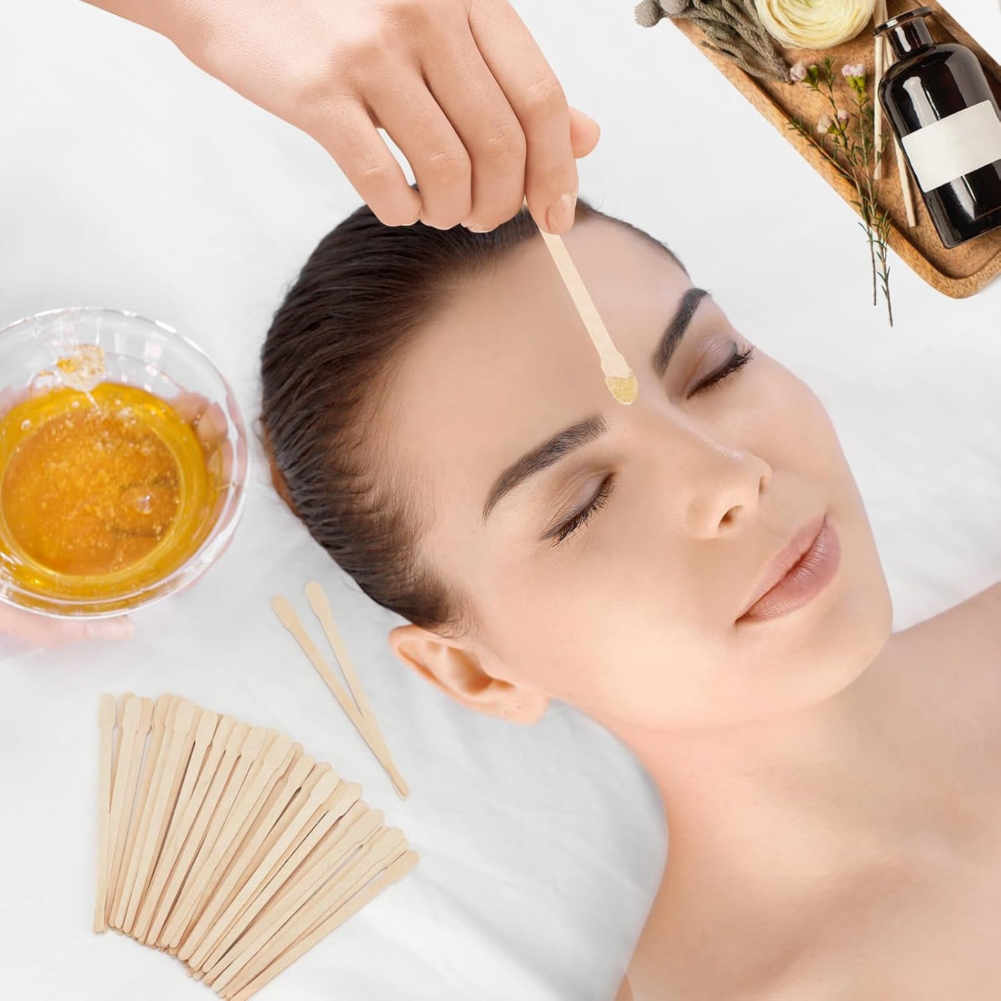 1200 Pcs Eyebrow Wax Sticks, Small Wooden Waxing Sticks, Wax Spatulas Craft Applicator Sticks for Body Hair Removal, Eyebrow Lip Nose Brow Facial Smooth, Skin-Spa Home Usage