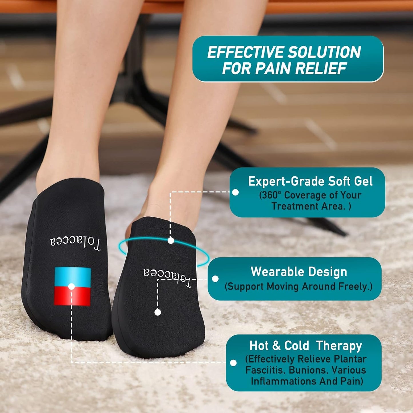 Foot Ice Pack for Toes,Reusable Gel Ice Pack for Hot and Cold Therapies,Flexible Cold Pack for Foot Tendonitis, Plantar Fasciitis, Swelling, Sprained, Post-Surgery Recovery 1 Pair