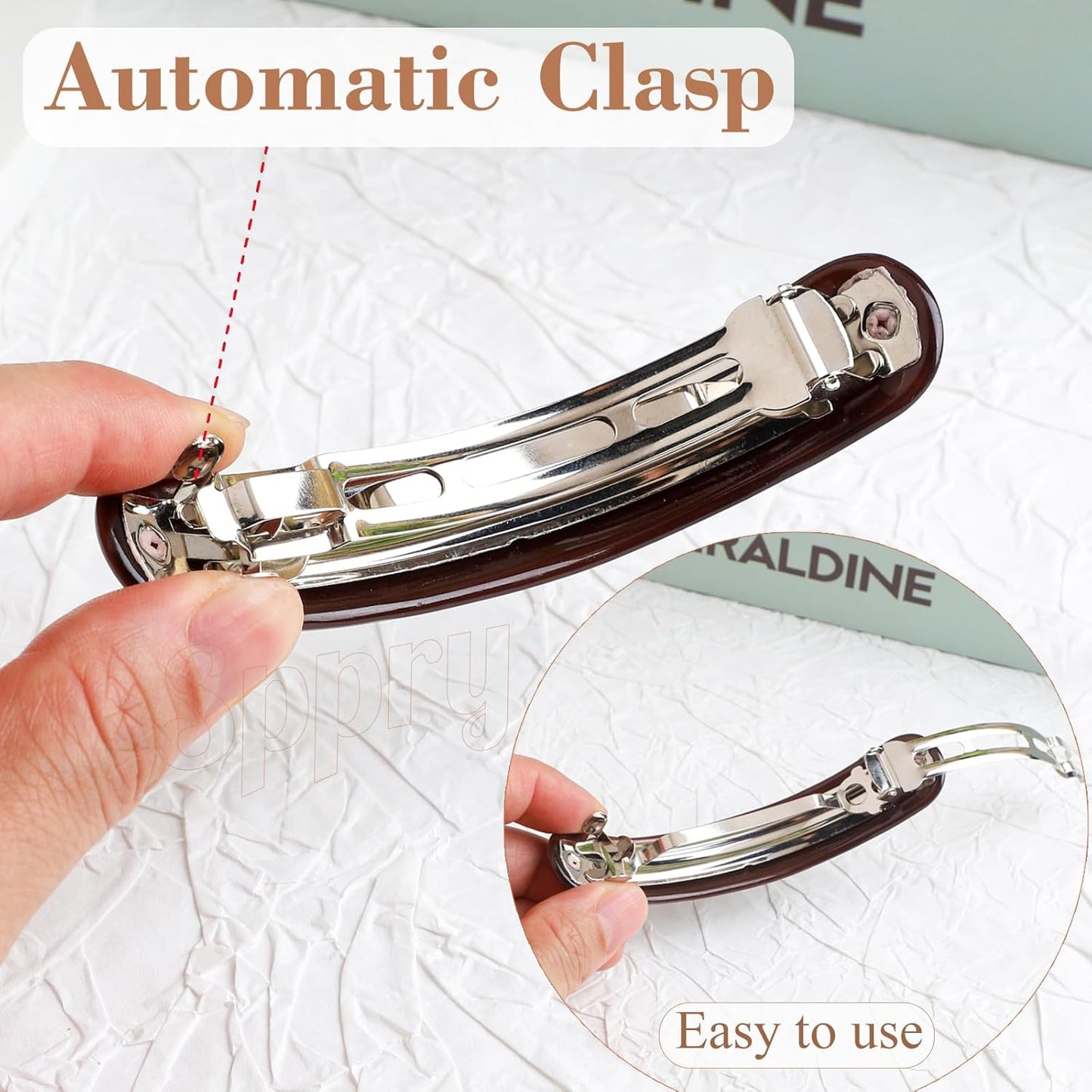 French Large Arc-shaped Adjustable Hair Clip Barrette for Women, Automatic Clasp (Light Coffee)