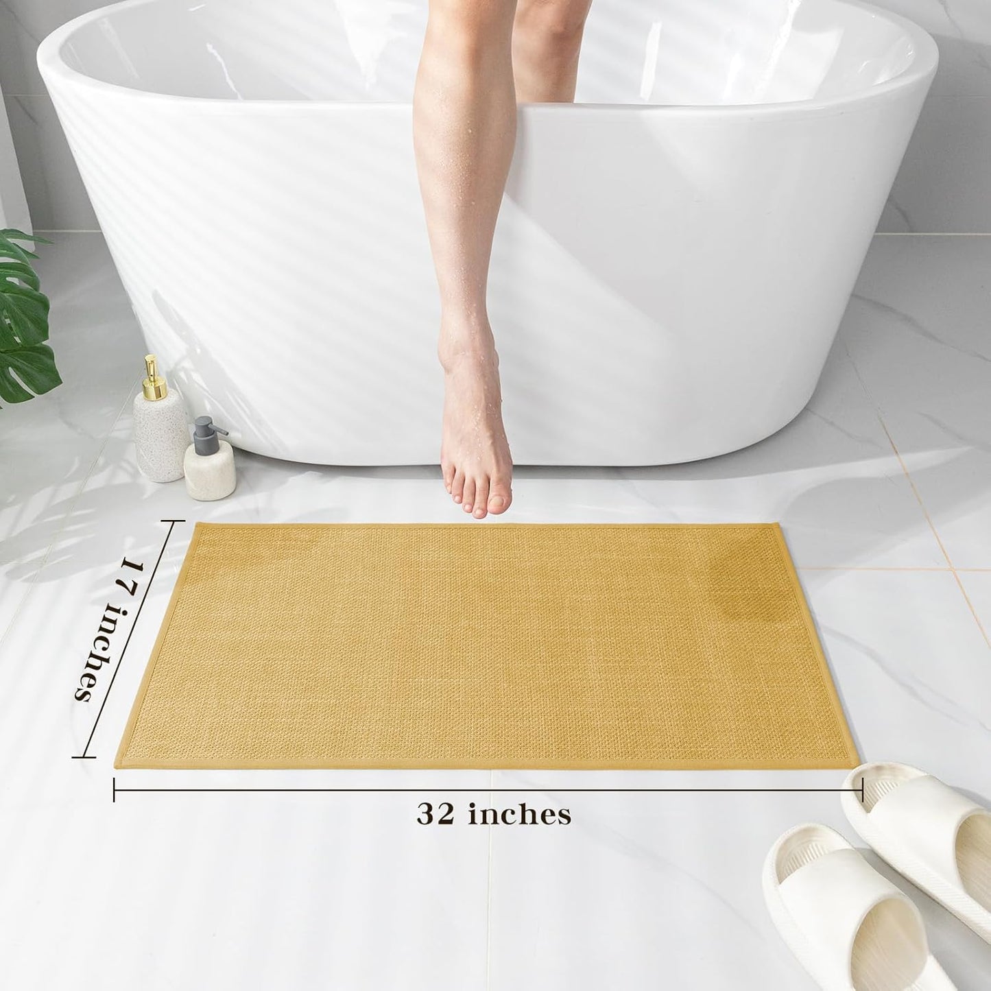 chakme Bathroom Rugs Mat 32x17, Ultra Thin Non Slip Bath Mat Quick Dry Absorbent Bath Mat for Bathroom Floor, (Yellow, 32"x17")