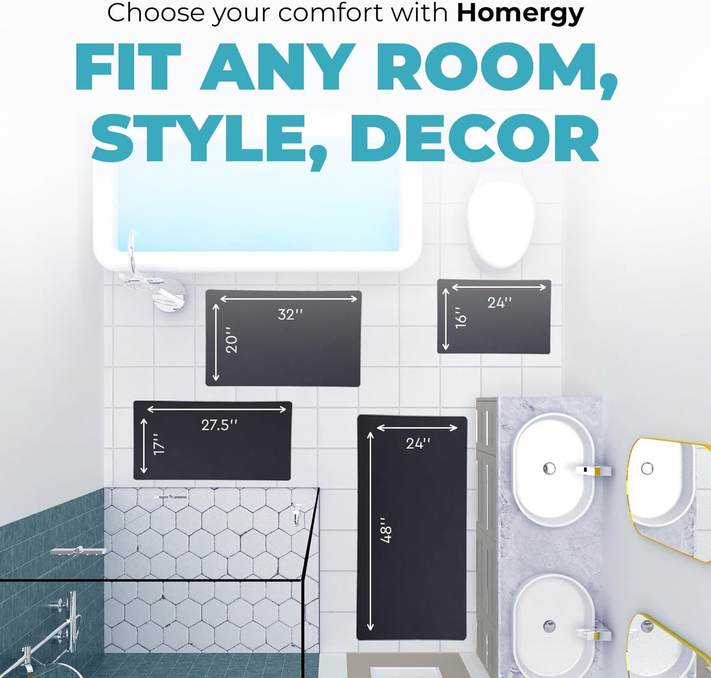 Homergy Bath Mat – Super‑Absorbent & Quick‑Dry with Non‑Slip Rubber Backing, Machine Washable & Odor Resistant – 16×24 in, Black