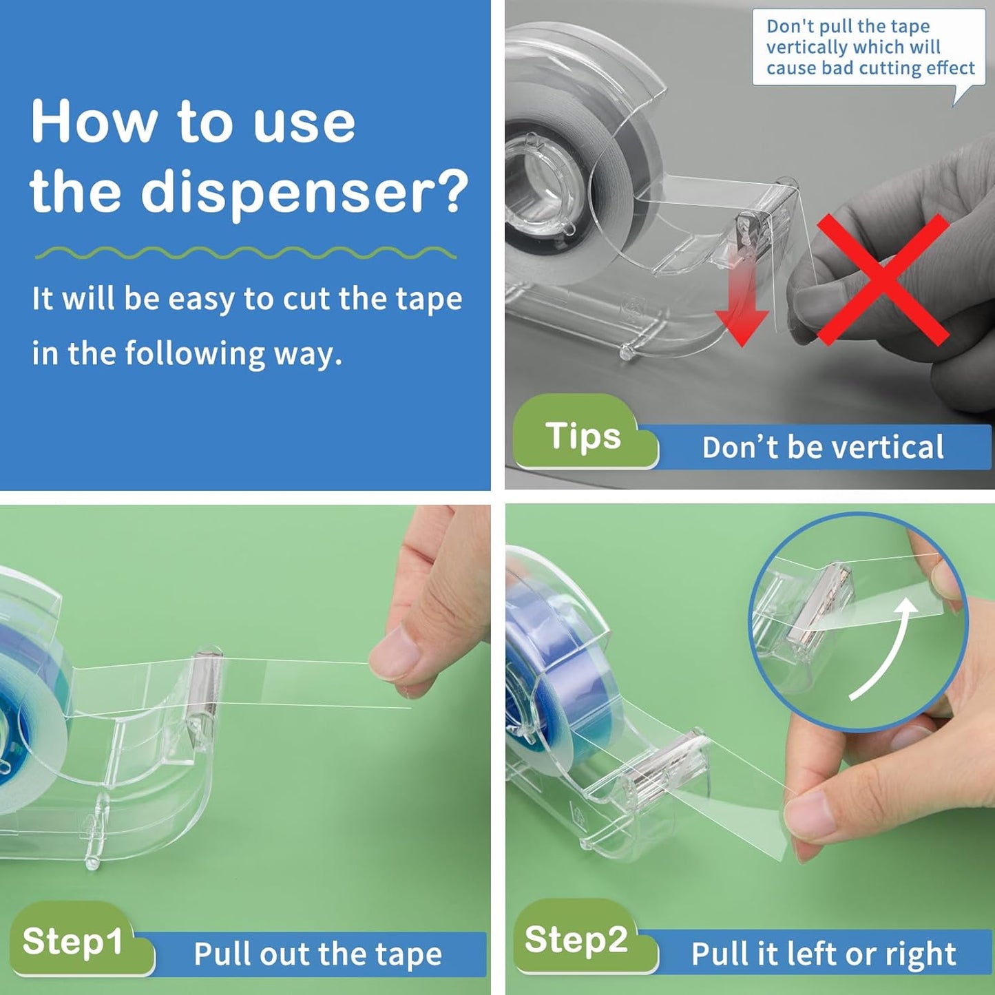 24 Pcs Transparent Tape with Dispenser, 0.7 x 1000 in Blue Core Clear Tape Rolls Bulk, Office Tape Refills for Desk, Craft, and Gift Wrapping