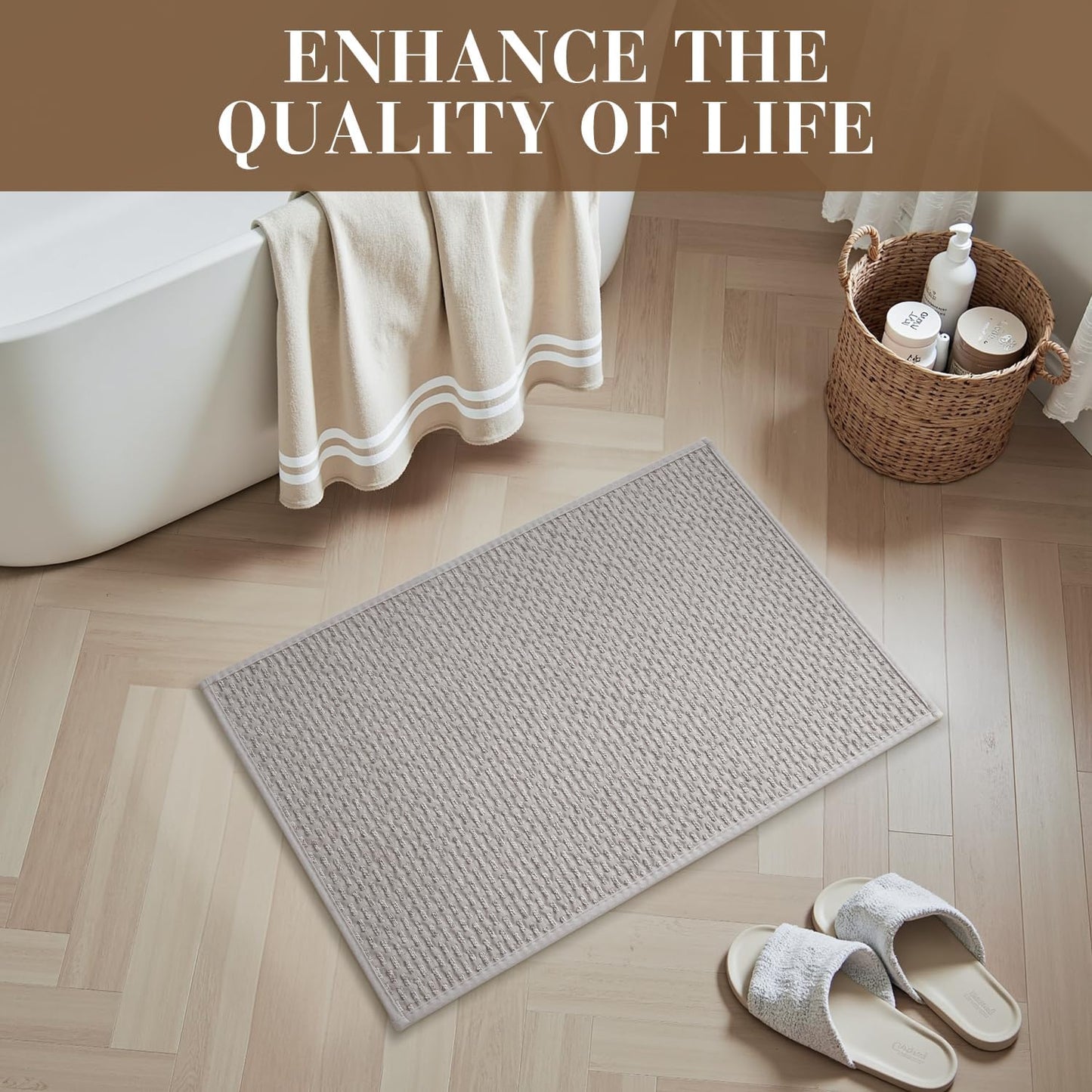 RESARE Non Slip Bath Mat - Machine Washable Bathroom Rug, Super Absorbent, Quick Dry, Ultra Soft, 24"x35", Light Grey