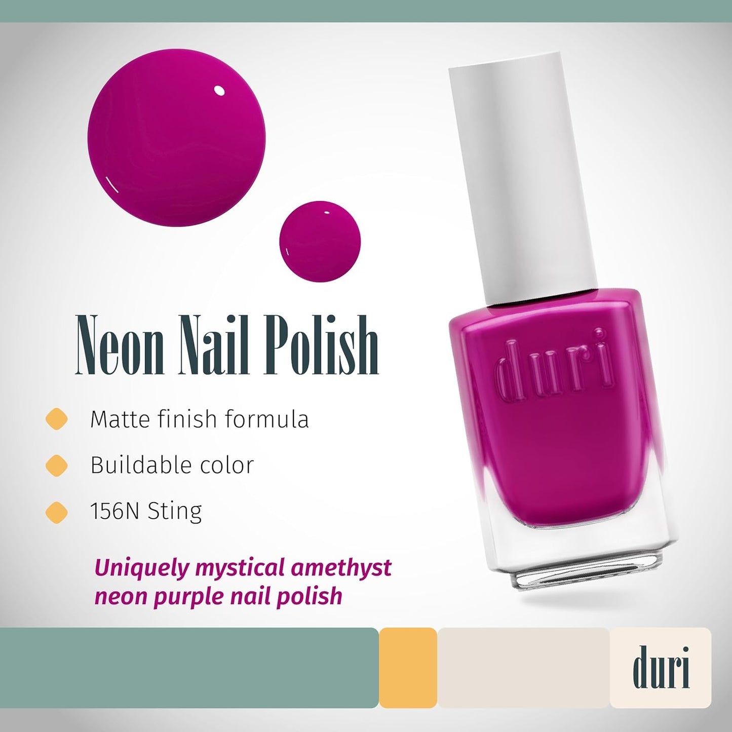 duri 156N Orchid - Neon Purple Nail Polish, Matte Finish, Quick Drying, 0.45 Fl Oz