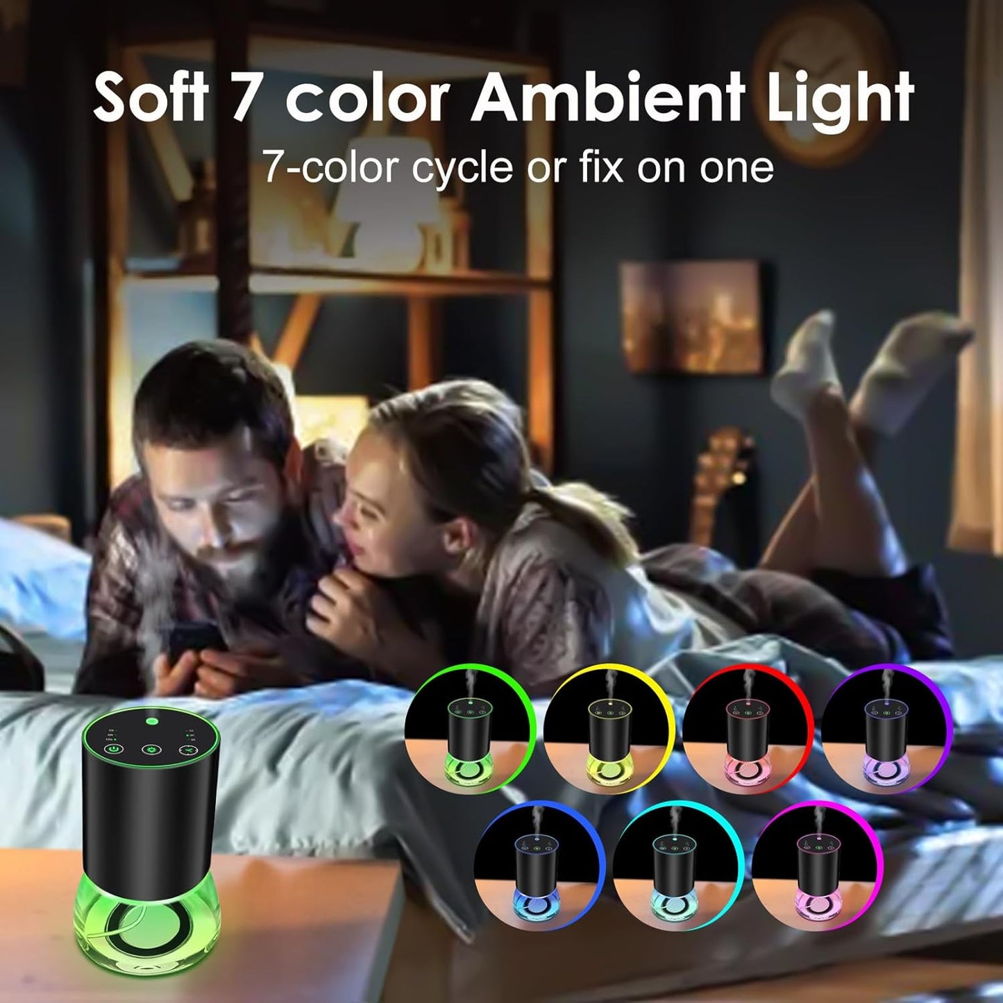 Waterless Essential Oil Diffuser Aromatherapy Scent Diffusers for Home Large Room, Bedroom, Car, Office, Desk, Battery Operated Mini Portable Air Freshener (Black-Glass)