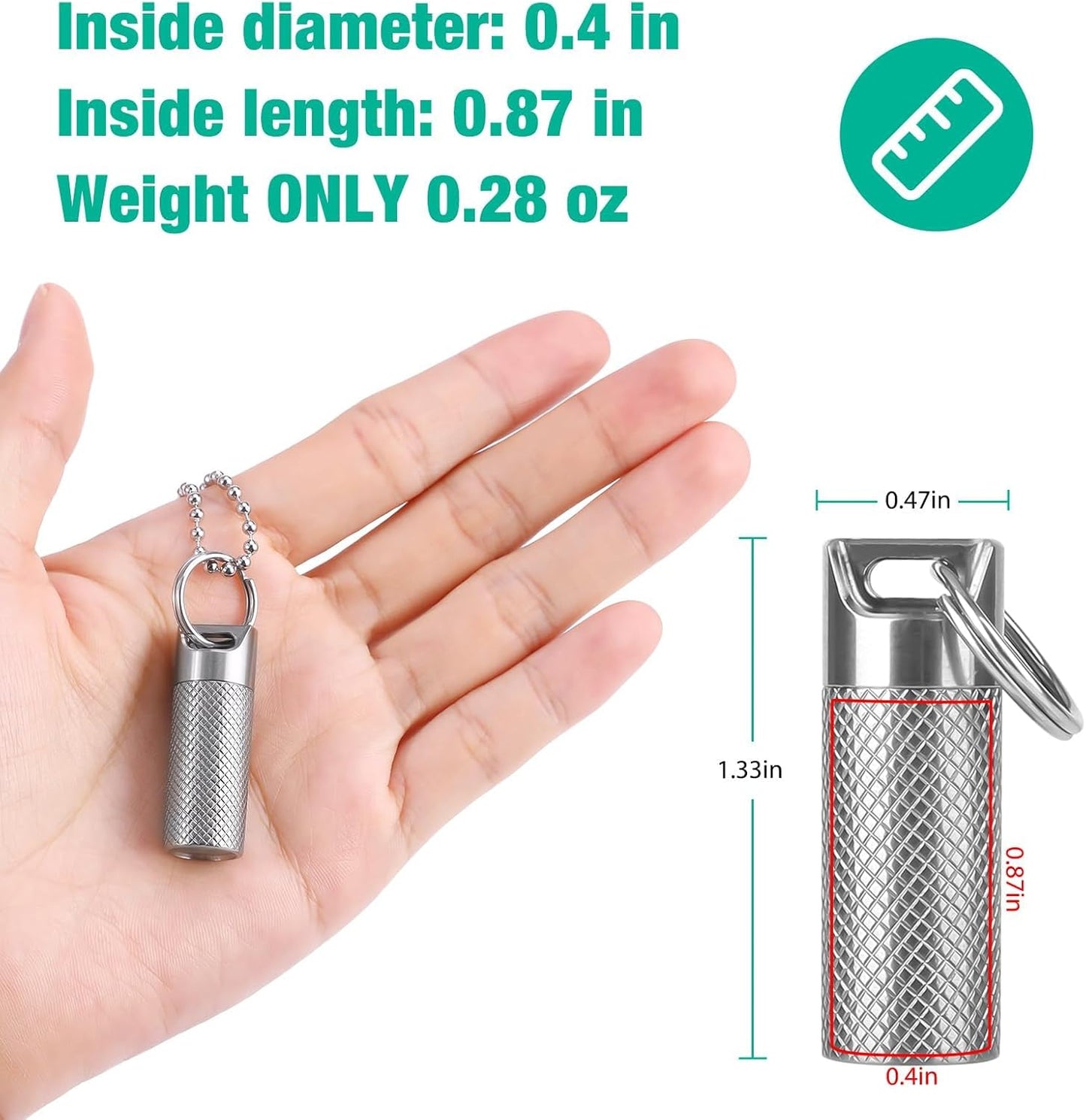Opret Titanium Pill Container with Keychain & Necklace, Waterproof Pill Case for Emergency Aspirin & Nitroglycerin, Mini Pill Holder for Travel Purse Pocket EDC Accessory