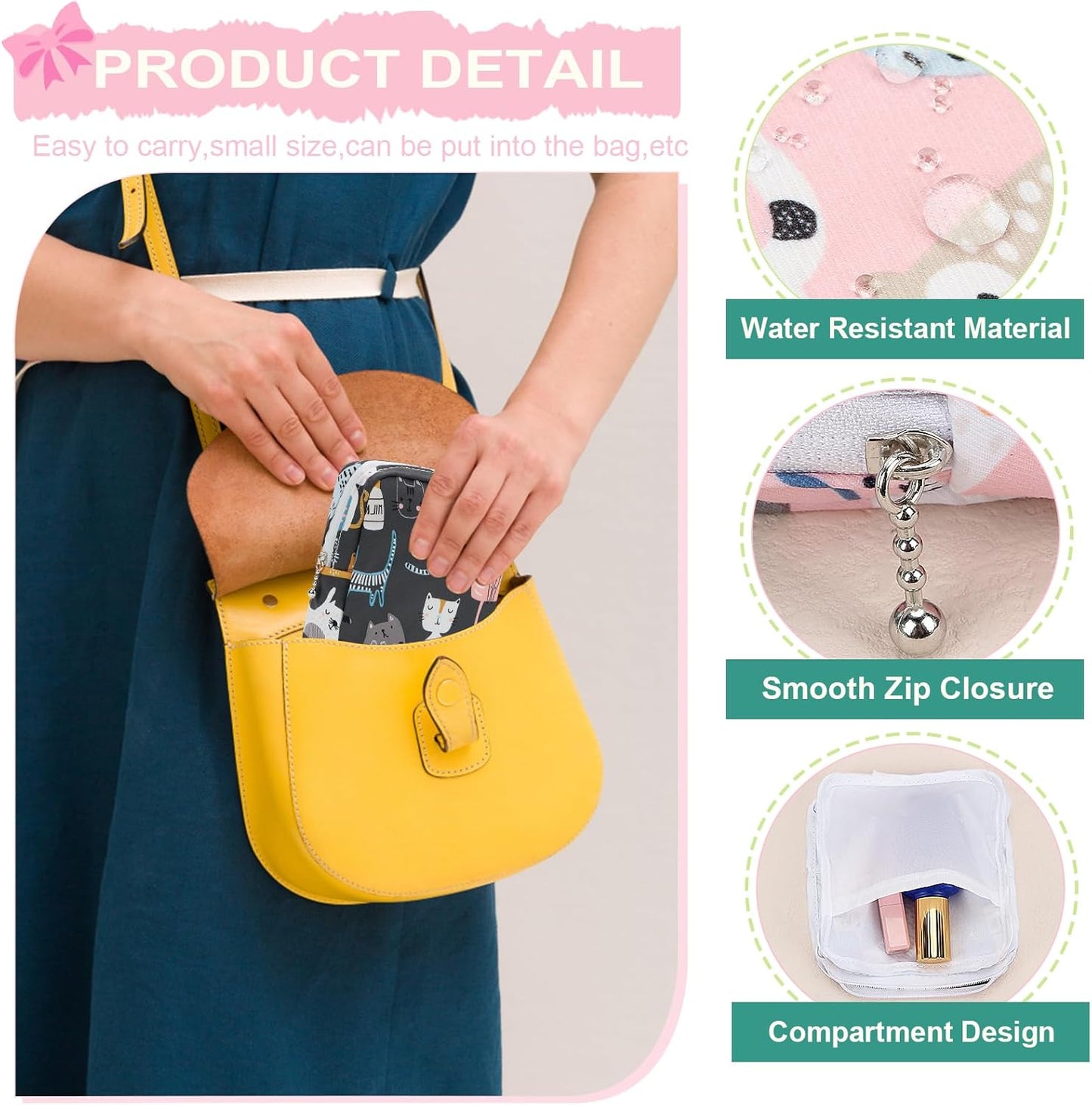 Desing Wish Sanitary Pad Storage Bag Portable Period Bag for Teen Pads/Sanitary Napkins/Small Tampons, Sanitary Napkin Storage Bag First Period Gifts for Teen Girls (Bowknot Bear)