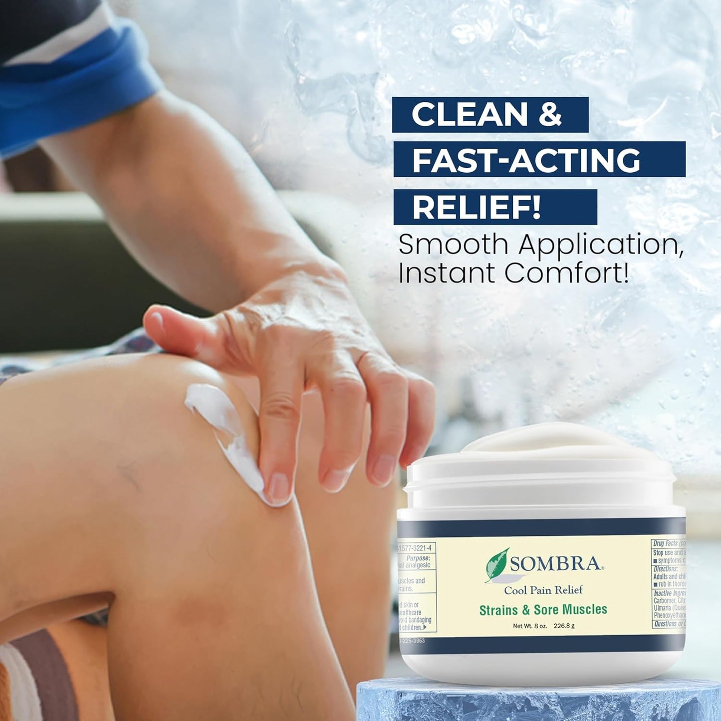 Sombra Cool Pain Relief Gel Cold Pain Relief for Swelling, Growing Pains, Soreness, Post-Workout, Vegan Formula Free of Artificial Fragrances, Dyes, NSAID, Wax, Petroleum, Alcohol - 8oz Jar