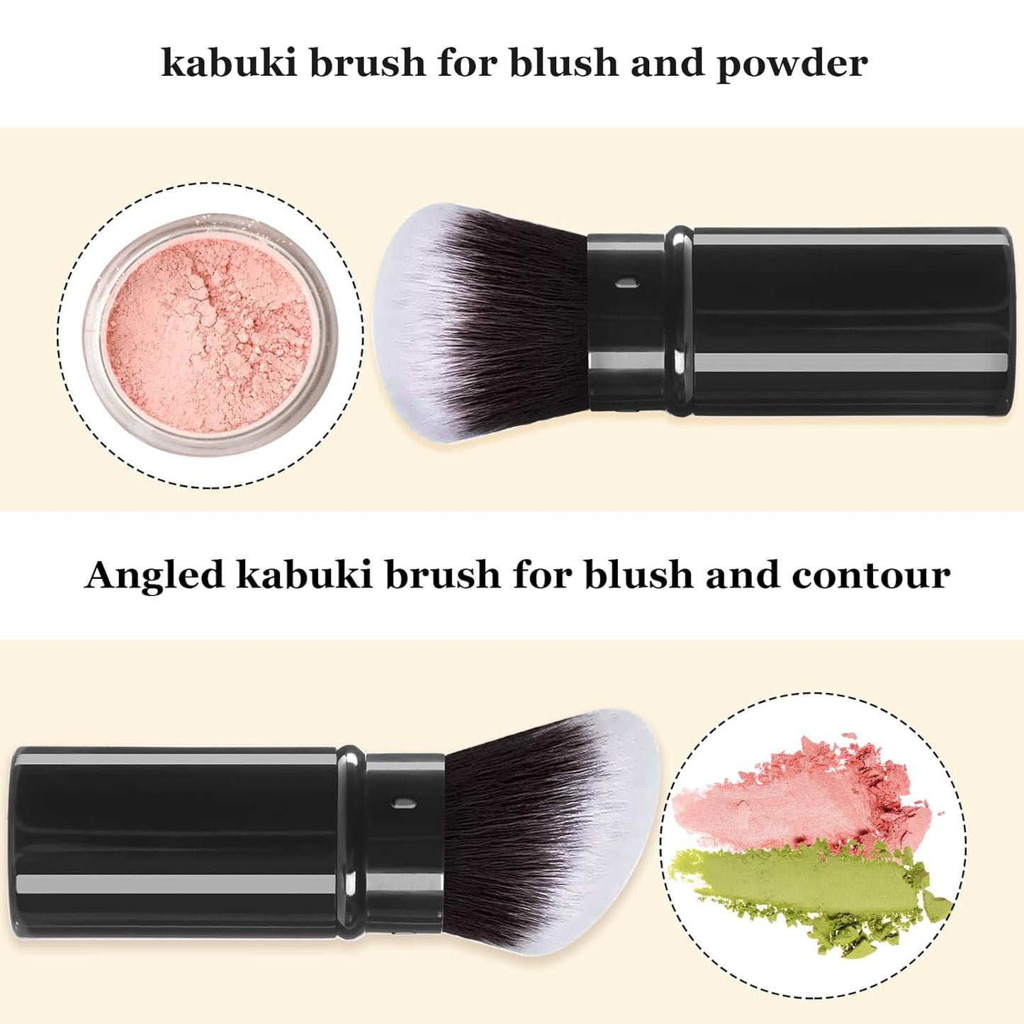 Retractable Makeup Brush, 2 Pack Kabuki Travel Powder Foundation Makeup Brush Face Blush Brushes for Blending Liquid, Blush, Bronzer, Buffing, Sunscreen,Flawless Cosmetics