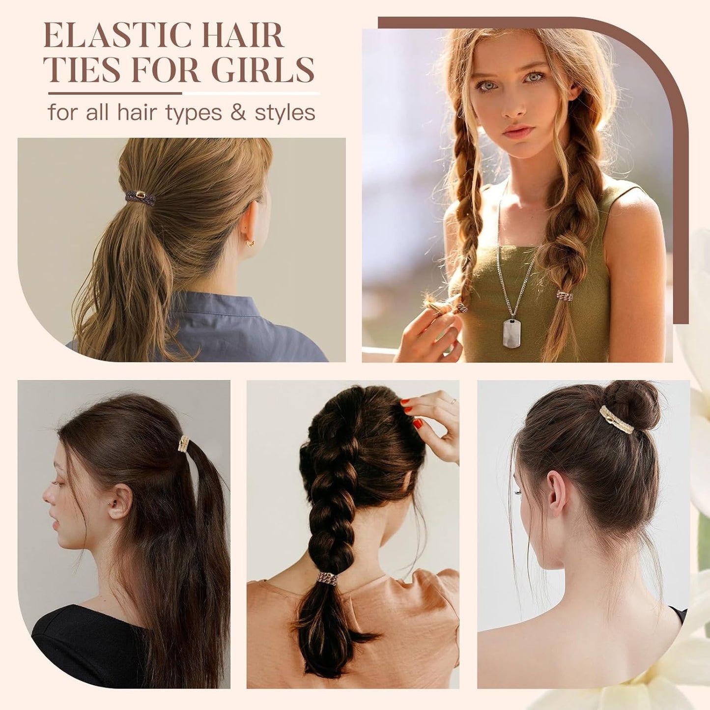 Hair Ties No Damage - 10PCS Ponytail Holders - Elastic Hair Ties for Thick Hair - Braided Hair Bands for Women Girls's Hair - Wood Grain