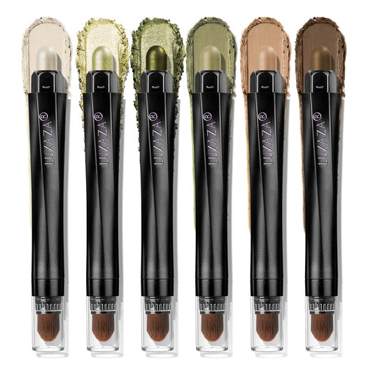 FIREFLIES LIGHT Eyeshadow Stick Makeup 6PCS Set, Green Metallic Shimmer Matte Cream Eye Shadow Eyeliner Brightener Pencil Crayon - FIREFLIES LIGHT