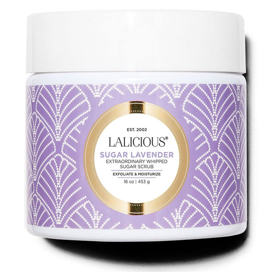 LALICIOUS Sugar Lavender Sugar Scrub, Exfoliating Body Scrub, Moisturizing Extraordinary Whipped Body Exfoliator, Gentle Exfoliating Body Scrubber Exfoliator for Radiant Skin, No Parabens - 16oz